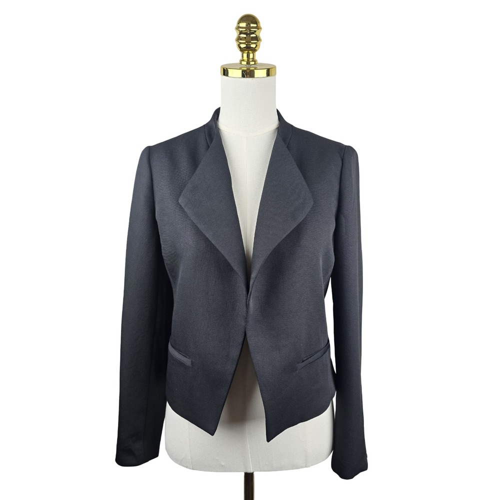 Anthropologie Cartonnier Blazer Womens 2 Black Open Front Floral Quiet Luxury